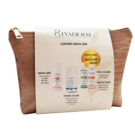 Coffret nova sun Gel nettoyant éclaircissant Eau micellaire vitamine c Offerts RIVADERM